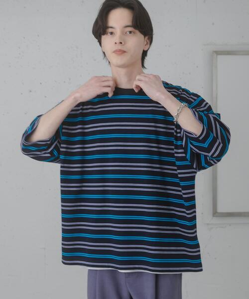 SENSE OF PLACE by URBAN RESEARCH(センスオブプレイスバイアーバンリサーチ)の「『ユニセックス』ボーダーエクストラルーズTシャツ(Tシャツ/カットソー・メンズ・ブラウン/ライトグレー/ネイビー/ミント・MEDIUM/LARGE)」の10枚目の写真