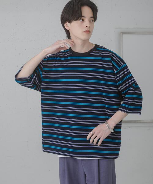 SENSE OF PLACE by URBAN RESEARCH(センスオブプレイスバイアーバンリサーチ)の「『ユニセックス』ボーダーエクストラルーズTシャツ(Tシャツ/カットソー・メンズ・ブラウン/ライトグレー/ネイビー/ミント・MEDIUM/LARGE)」の11枚目の写真