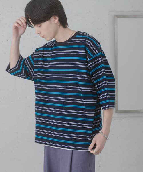 SENSE OF PLACE by URBAN RESEARCH(センスオブプレイスバイアーバンリサーチ)の「『ユニセックス』ボーダーエクストラルーズTシャツ(Tシャツ/カットソー・メンズ・ブラウン/ライトグレー/ネイビー/ミント・MEDIUM/LARGE)」の13枚目の写真
