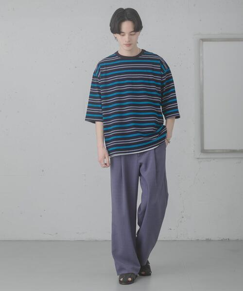 SENSE OF PLACE by URBAN RESEARCH(センスオブプレイスバイアーバンリサーチ)の「『ユニセックス』ボーダーエクストラルーズTシャツ(Tシャツ/カットソー・メンズ・ブラウン/ライトグレー/ネイビー/ミント・MEDIUM/LARGE)」の15枚目の写真