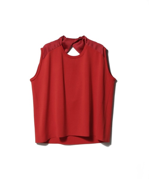 ESTNATION(エストネーション)の「ESTNATION / バックショルダーツイストニットTシャツ(Tシャツ/カットソー・レディース・レッド/ブラック/オフホワイト・FREE)」の3枚目の写真