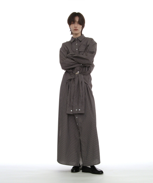 PARTIMENTO WOMEN（パルティメントウィメン）の「スリーブタイシャツマキシドレス_チャコールチェック（ワンピース・レディース・その他・OS）」の2枚目の写真