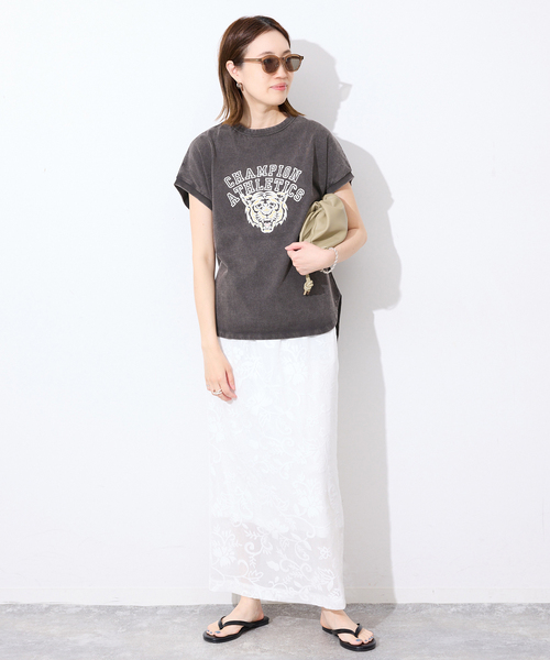 Champion(チャンピオン)の「Champion/チャンピオン SLOBE別注 フレンチスリーブロゴTシャツ(Tシャツ/カットソー・レディース・チャコールグレー/ブラウン/ネイビー・FREE)」の14枚目の写真