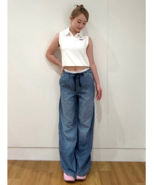 GAP（ギャップ）の「ヴィンテージソフト フレンチテリー ポロ クロップド タンクトップ（ポロシャツ・レディース・ホワイト/ネイビー・XS/S/M/L/XL/XXS）」の14枚目の写真