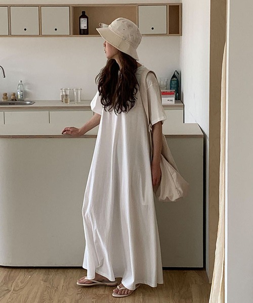 Doula Doula（ドゥーラドゥーラ）の「ボリュームロング丈Tシャツワンピース（ワンピース・レディース・モカ/ブルー/ブラック/ホワイト・FREE）」の6枚目の写真