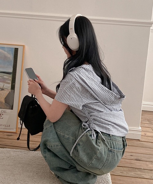LYEON(リヨン)の「サイドシャーリングダブルジップチェックフーディー(パーカー・レディース・グレー/ピンク・FREE)」の11枚目の写真