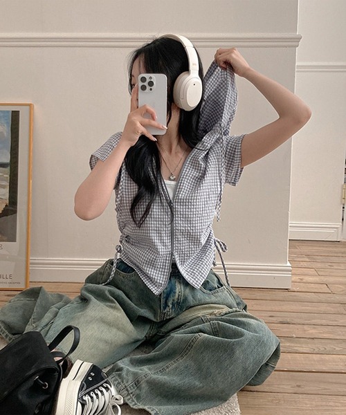 LYEON(リヨン)の「サイドシャーリングダブルジップチェックフーディー(パーカー・レディース・グレー/ピンク・FREE)」の12枚目の写真