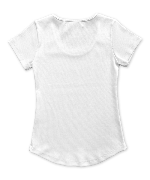 DAMISH(ダミシュ)の「スプレーレタリングUネックスリムTシャツ_ホワイト(Tシャツ/カットソー・レディース・ホワイト・OS)」の6枚目の写真
