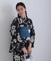 大人浴衣2点セット洗える 兵児帯 女性 黒 選べる シック レトロ 上品
