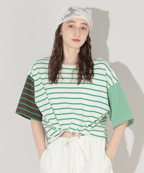GEORGE'S（ジョージズ）の「リメイク風ボーダーTシャツ（Tシャツ/カットソー・レディース・レッド系その他/グリーン系その他/ブラウン系その他・FREE）」の2枚目の写真