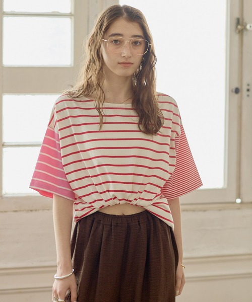 GEORGE'S（ジョージズ）の「リメイク風ボーダーTシャツ（Tシャツ/カットソー・レディース・レッド系その他/グリーン系その他/ブラウン系その他・FREE）」の3枚目の写真