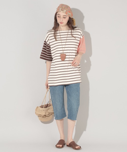 GEORGE'S(ジョージズ)の「リメイク風ボーダーTシャツ(Tシャツ/カットソー・レディース・レッド系その他/グリーン系その他/ブラウン系その他・FREE)」の13枚目の写真