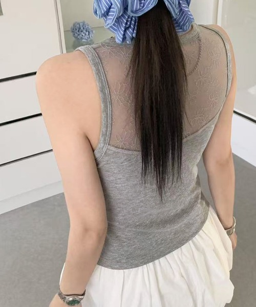 DAY CLOSET(デイ クローゼット)の「【カップ付き】花柄 レース リブ タンクトップ レディース(タンクトップ・レディース・ブラック・FREE)」の13枚目の写真