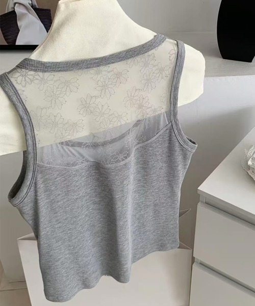 DAY CLOSET(デイ クローゼット)の「【カップ付き】花柄 レース リブ タンクトップ レディース(タンクトップ・レディース・ブラック・FREE)」の14枚目の写真