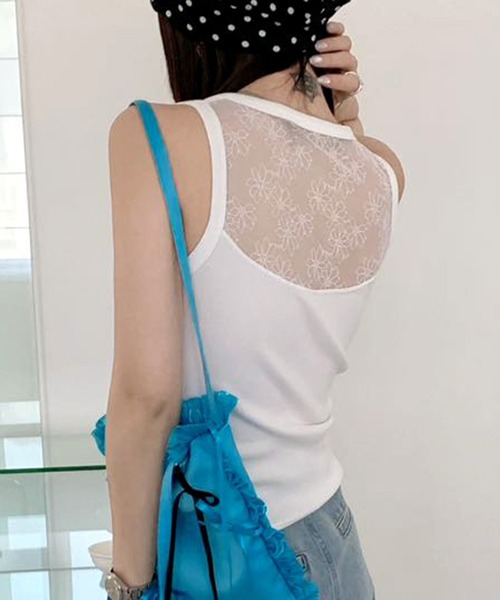 DAY CLOSET(デイ クローゼット)の「【カップ付き】花柄 レース リブ タンクトップ レディース(タンクトップ・レディース・ブラック・FREE)」の3枚目の写真