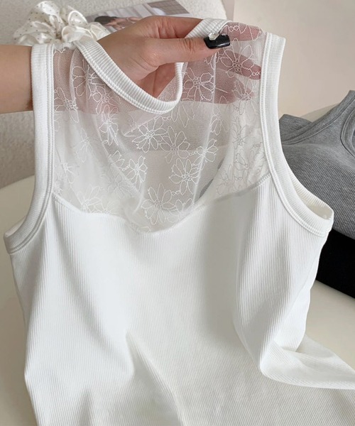 DAY CLOSET(デイ クローゼット)の「【カップ付き】花柄 レース リブ タンクトップ レディース(タンクトップ・レディース・ブラック・FREE)」の6枚目の写真