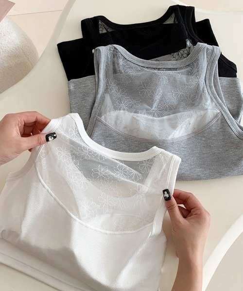 DAY CLOSET(デイ クローゼット)の「【カップ付き】花柄 レース リブ タンクトップ レディース(タンクトップ・レディース・ブラック・FREE)」の15枚目の写真