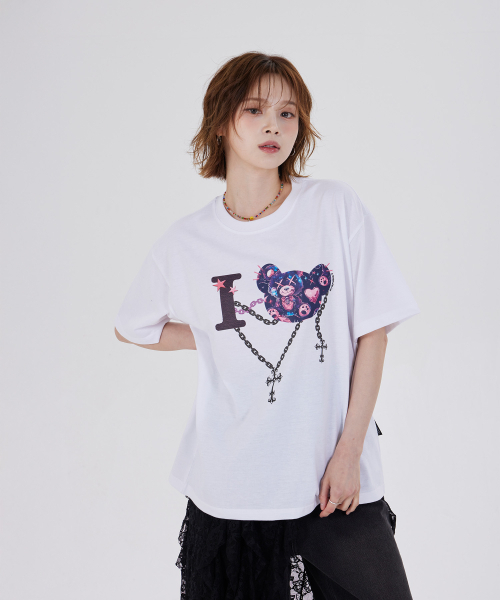 DYSFUNCT(ディスファンクト)の「I LOVE BROKEN BEARS T-SHIRT(WHITE)(Tシャツ/カットソー・レディース・その他・SMALL/MEDIUM/LARGE)」の1枚目の写真