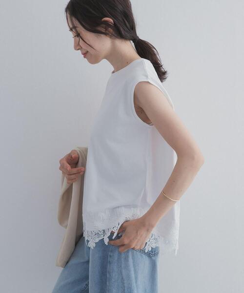 URBAN RESEARCH DOORS(アーバンリサーチドアーズ)の「裾レースノースリーブプルオーバー(Tシャツ/カットソー・レディース・オフホワイト/ブラック・FREE)」の4枚目の写真