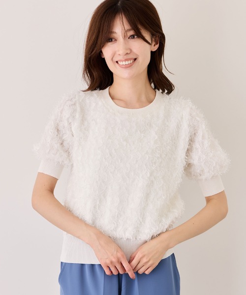 Jayro（ジャイロ）の「シャギー半袖プルオーバー（ニット/セーター・レディース・ホワイト/キナリ/ブラック/ピンク・M）」の2枚目の写真