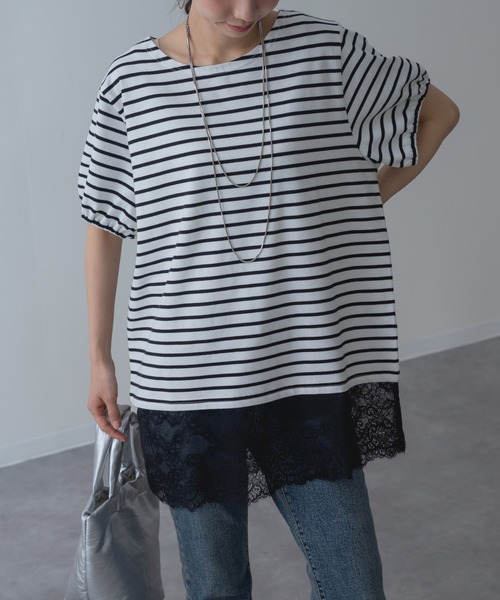 ANNA LUNA(アンナルナ)の「【ANNA LUNA】 1枚で完成◎ 裾レース ボーダー プルオーバー!(Tシャツ/カットソー・レディース・オフホワイト/ブラック・MEDIUM)」の15枚目の写真