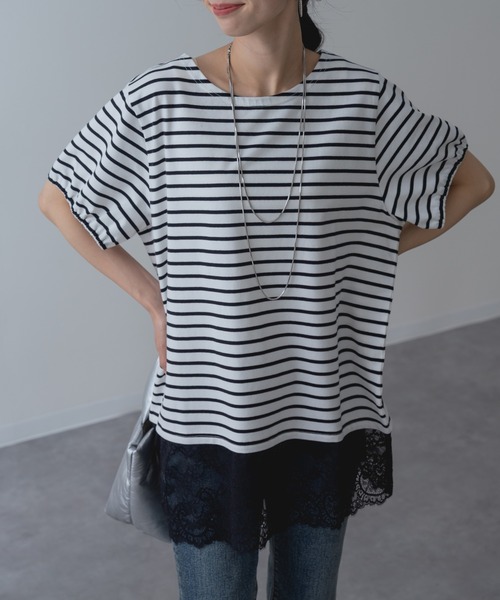 ANNA LUNA(アンナルナ)の「【ANNA LUNA】 1枚で完成◎ 裾レース ボーダー プルオーバー!(Tシャツ/カットソー・レディース・オフホワイト/ブラック・MEDIUM)」の16枚目の写真