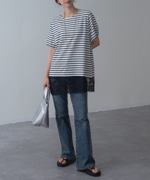 ANNA LUNA(アンナルナ)の「【ANNA LUNA】 1枚で完成◎ 裾レース ボーダー プルオーバー!(Tシャツ/カットソー・レディース・オフホワイト/ブラック・MEDIUM)」の18枚目の写真