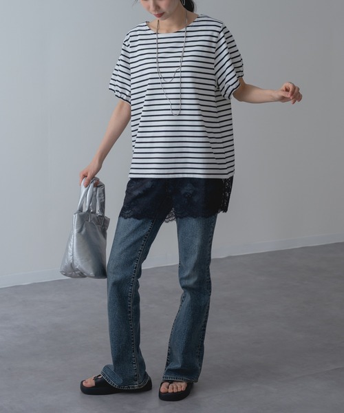 ANNA LUNA(アンナルナ)の「【ANNA LUNA】 1枚で完成◎ 裾レース ボーダー プルオーバー!(Tシャツ/カットソー・レディース・オフホワイト/ブラック・MEDIUM)」の7枚目の写真