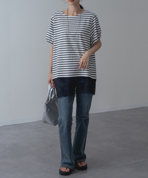ANNA LUNA(アンナルナ)の「【ANNA LUNA】 1枚で完成◎ 裾レース ボーダー プルオーバー!(Tシャツ/カットソー・レディース・オフホワイト/ブラック・MEDIUM)」の8枚目の写真