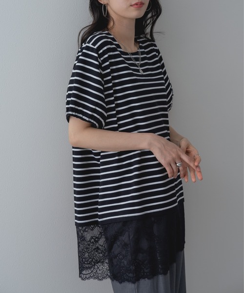 ANNA LUNA(アンナルナ)の「【ANNA LUNA】 1枚で完成◎ 裾レース ボーダー プルオーバー!(Tシャツ/カットソー・レディース・オフホワイト/ブラック・MEDIUM)」の11枚目の写真