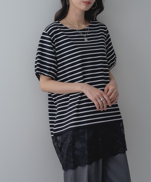 ANNA LUNA(アンナルナ)の「【ANNA LUNA】 1枚で完成◎ 裾レース ボーダー プルオーバー!(Tシャツ/カットソー・レディース・オフホワイト/ブラック・MEDIUM)」の13枚目の写真