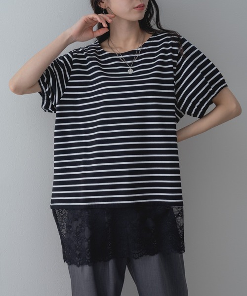 ANNA LUNA(アンナルナ)の「【ANNA LUNA】 1枚で完成◎ 裾レース ボーダー プルオーバー!(Tシャツ/カットソー・レディース・オフホワイト/ブラック・MEDIUM)」の14枚目の写真