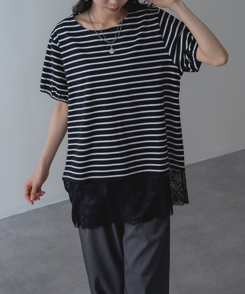 ANNA LUNA(アンナルナ)の「【ANNA LUNA】 1枚で完成◎ 裾レース ボーダー プルオーバー!(Tシャツ/カットソー・レディース・オフホワイト/ブラック・MEDIUM)」の20枚目の写真