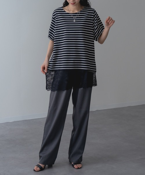 ANNA LUNA(アンナルナ)の「【ANNA LUNA】 1枚で完成◎ 裾レース ボーダー プルオーバー!(Tシャツ/カットソー・レディース・オフホワイト/ブラック・MEDIUM)」の19枚目の写真
