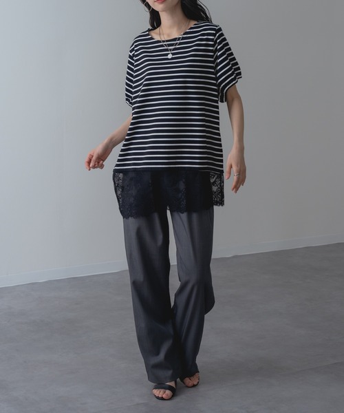 ANNA LUNA(アンナルナ)の「【ANNA LUNA】 1枚で完成◎ 裾レース ボーダー プルオーバー!(Tシャツ/カットソー・レディース・オフホワイト/ブラック・MEDIUM)」の21枚目の写真