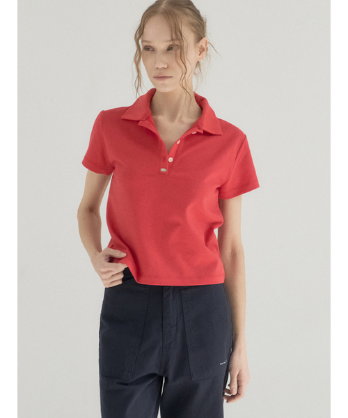 Sorry,Too Much Love(ソーリートゥーマッチラブ)の「Clean Mood Pique Polo Top_Red(ポロシャツ・レディース・その他・FREE)」の2枚目の写真