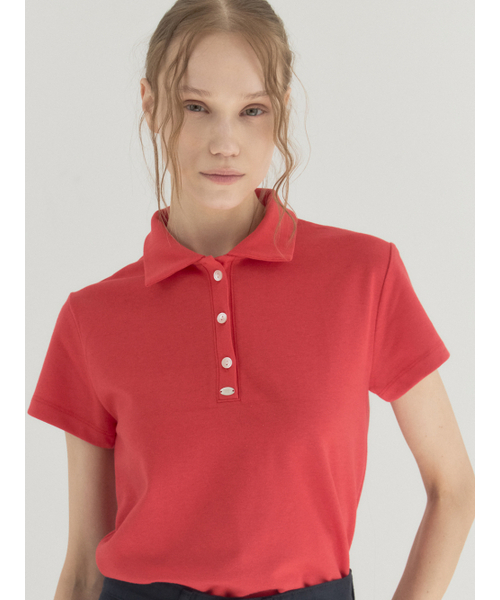Sorry,Too Much Love(ソーリートゥーマッチラブ)の「Clean Mood Pique Polo Top_Red(ポロシャツ・レディース・その他・FREE)」の4枚目の写真