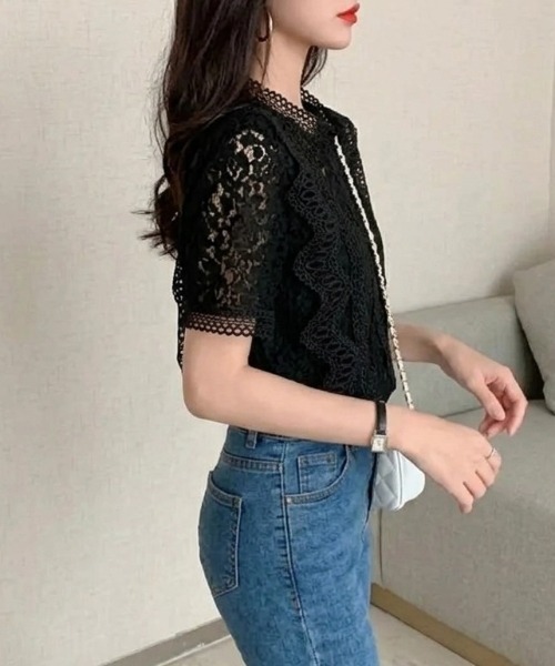 HAILY(ヘイリー)の「総レース切替半袖スタンドカラーブラウス(シャツ/ブラウス・レディース・クリーム/ブラック/ホワイト・FREE)」の17枚目の写真
