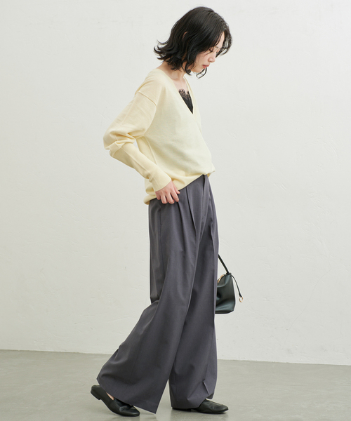 SLOBE IENA(スローブイエナ)の「《接触冷感/UVカット/吸水速乾/4サイズ展開/》ワイドスラックス(スラックス・レディース・グレー/ベージュ・40/34/36/38)」の4枚目の写真
