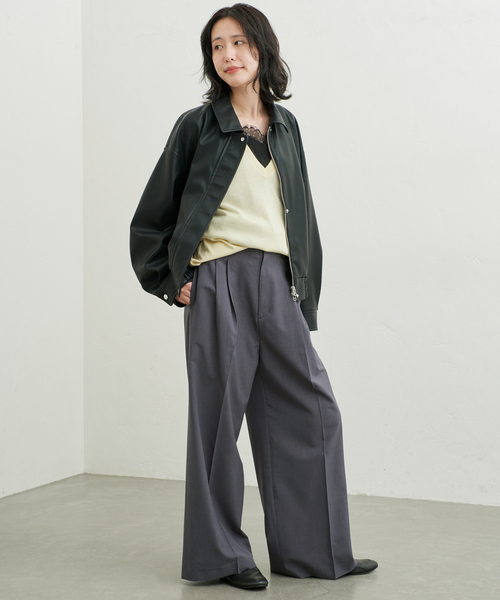 SLOBE IENA(スローブイエナ)の「《接触冷感/UVカット/吸水速乾/4サイズ展開/》ワイドスラックス(スラックス・レディース・グレー/ベージュ・40/34/36/38)」の6枚目の写真