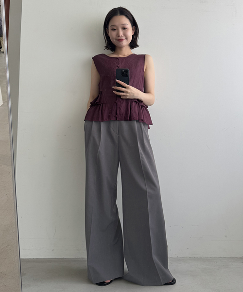 SLOBE IENA(スローブイエナ)の「《接触冷感/UVカット/吸水速乾/4サイズ展開/》ワイドスラックス(スラックス・レディース・グレー/ベージュ・40/34/36/38)」の12枚目の写真
