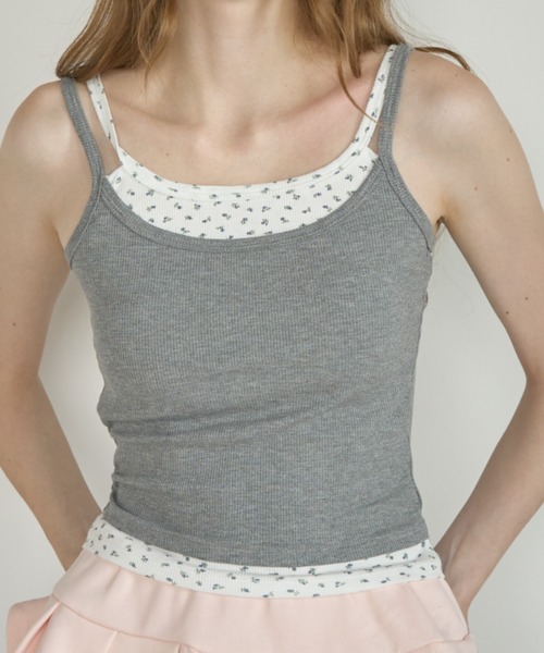 Birthday room(バースデイルーム)の「小花レイヤードカップ付きキャミ/Floral Layered Camisole(キャミソール・レディース・グレー/ホワイト/イエロー・FREE)」の3枚目の写真