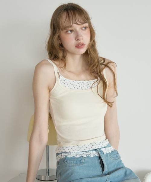 Birthday room(バースデイルーム)の「小花レイヤードカップ付きキャミ/Floral Layered Camisole(キャミソール・レディース・グレー/ホワイト/イエロー・FREE)」の18枚目の写真