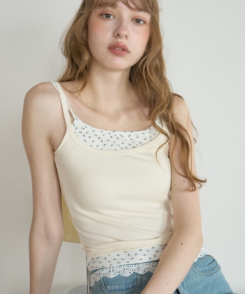 Birthday room(バースデイルーム)の「小花レイヤードカップ付きキャミ/Floral Layered Camisole(キャミソール・レディース・グレー/ホワイト/イエロー・FREE)」の19枚目の写真