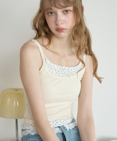 Birthday room(バースデイルーム)の「小花レイヤードカップ付きキャミ/Floral Layered Camisole(キャミソール・レディース・グレー/ホワイト/イエロー・FREE)」の21枚目の写真