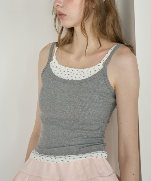 Birthday room(バースデイルーム)の「小花レイヤードカップ付きキャミ/Floral Layered Camisole(キャミソール・レディース・グレー/ホワイト/イエロー・FREE)」の10枚目の写真