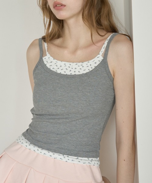 Birthday room(バースデイルーム)の「小花レイヤードカップ付きキャミ/Floral Layered Camisole(キャミソール・レディース・グレー/ホワイト/イエロー・FREE)」の13枚目の写真