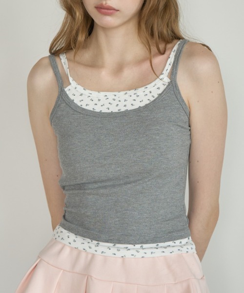 Birthday room(バースデイルーム)の「小花レイヤードカップ付きキャミ/Floral Layered Camisole(キャミソール・レディース・グレー/ホワイト/イエロー・FREE)」の15枚目の写真