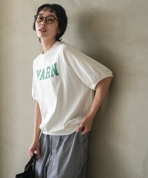 SOLAMONAT（ソラモナ）の「ハロ加工　裾紐リブPO【YARN】（Tシャツ/カットソー・レディース・ホワイト×ブラック/ホワイト×レッド/ホワイト×グリーン・FREE）」の4枚目の写真