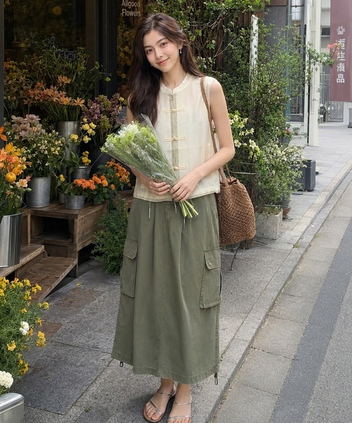 KONVINI(コンビニ)の「【KONVINI select】シアーチュールドッキングチャイナデザインノースリーブブラウス(シャツ/ブラウス・レディース・グレー/ブラック/ホワイト・FREE)」の15枚目の写真